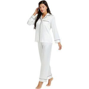 Silk Satin Womens Pajama Sets White
